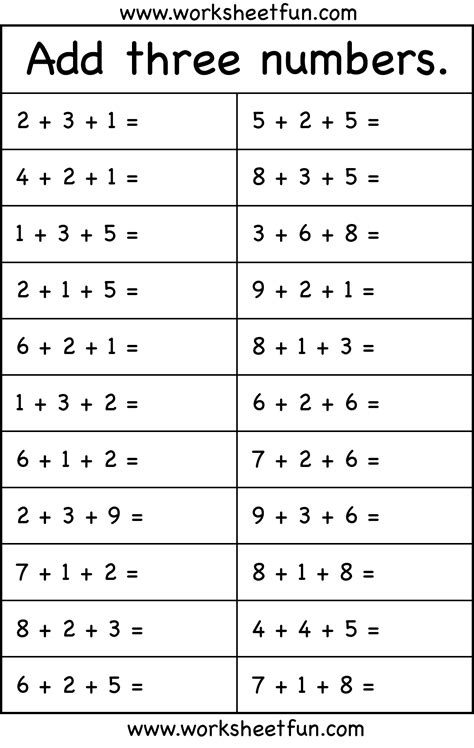 adding three numbers worksheet for class 1
